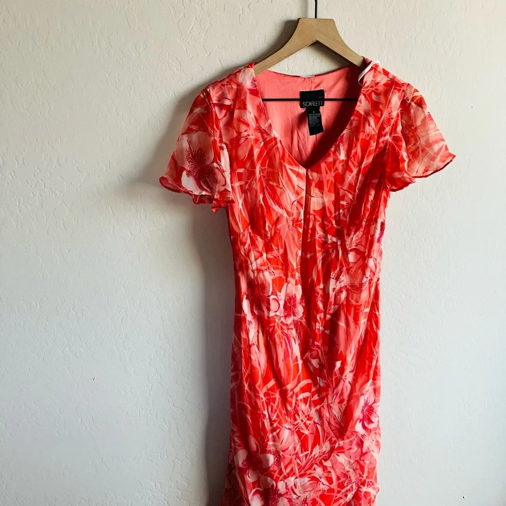 Vintage Scarlett Orange Floral Midi Dress Size 8 90s Y2K Whimsical Fairy - Picture 2 of 5